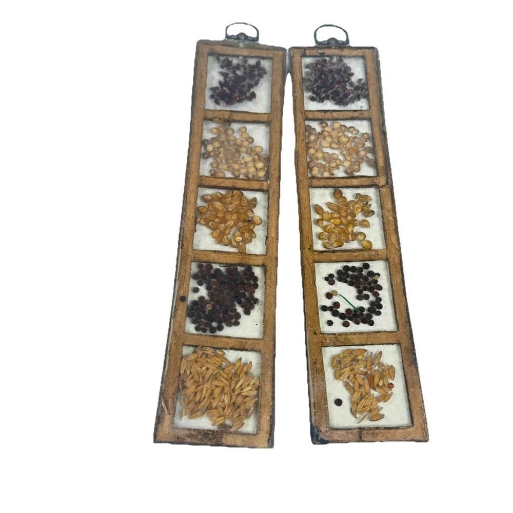 Vintage Mid Century Modern Shadowbox Grain Wall Hanging Set Of Two MCM Decor